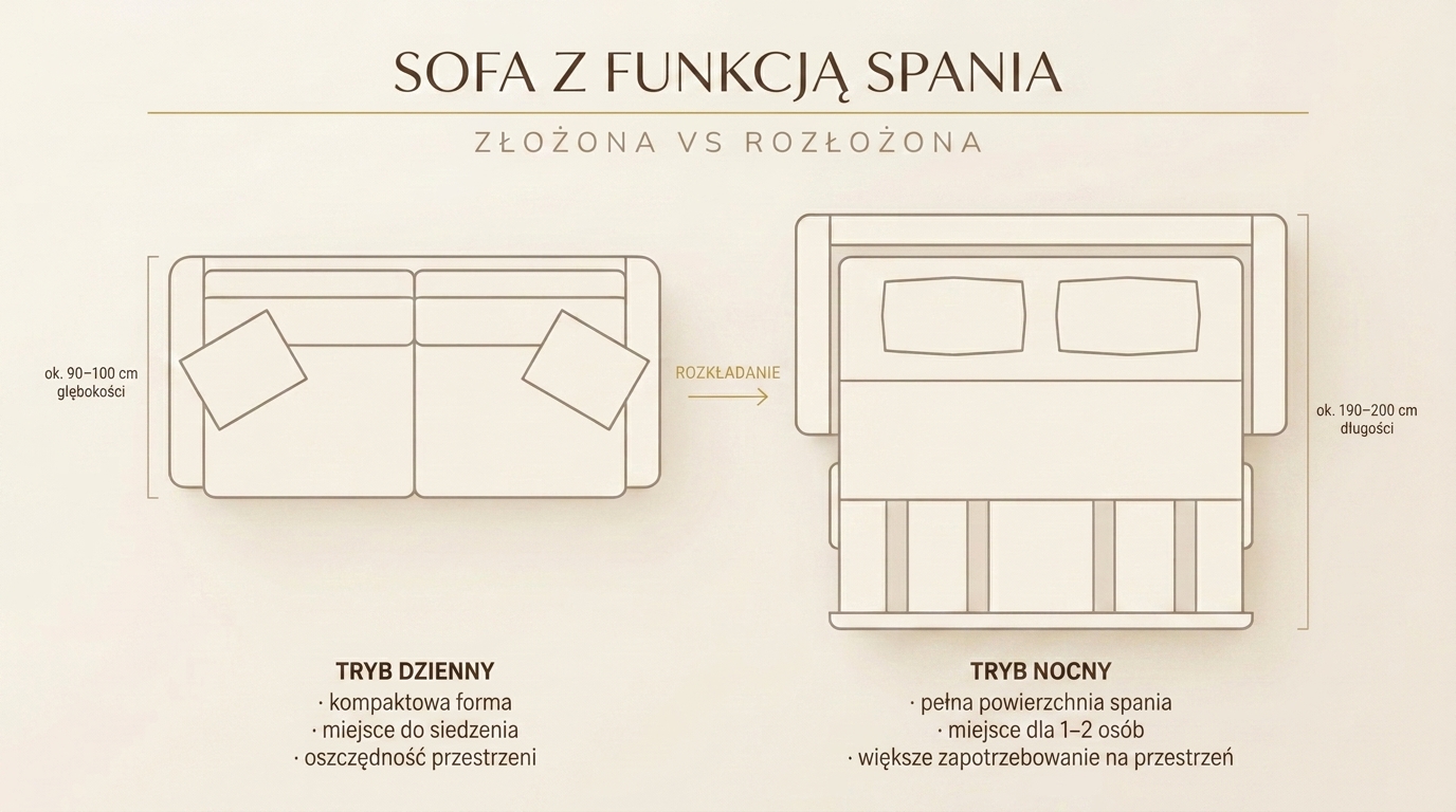 Wymiary sofy z funkcją spania po rozłożeniu — porównanie sofy 2-osobowej i 3-osobowej Szymanek